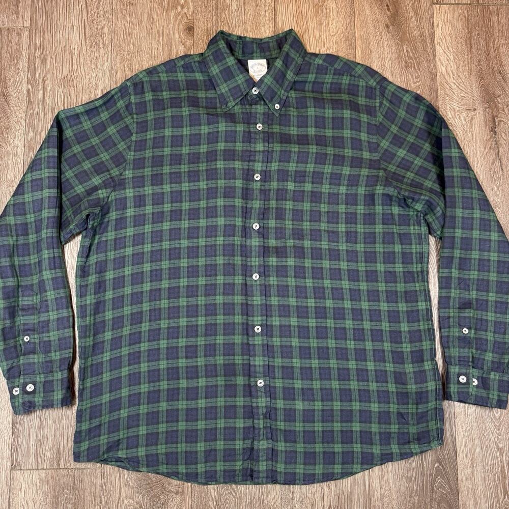 Read** Brooks Brothers Regent Fit L Plaid Linen Button Down Shirt Baird McNutt